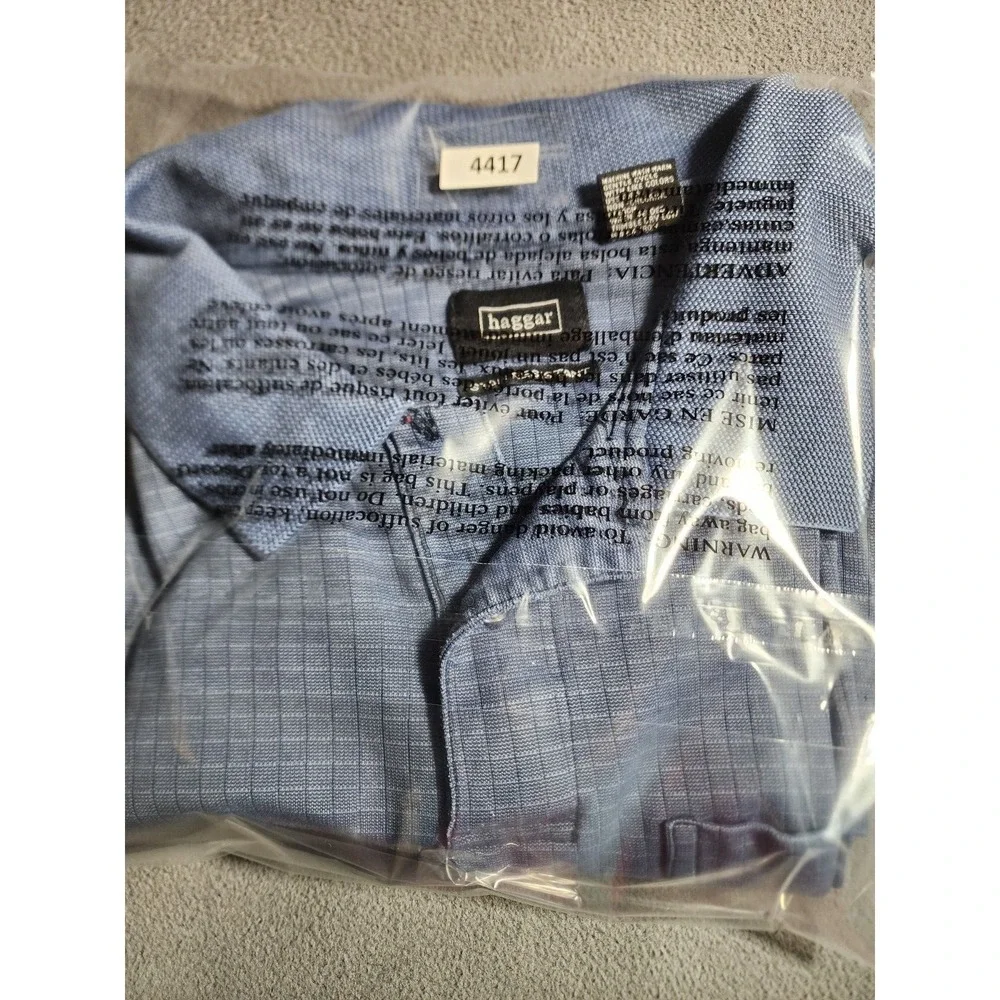 Haggar Polo Shirt Men XL Blue Collared Long Sleeve Quarter Buttons